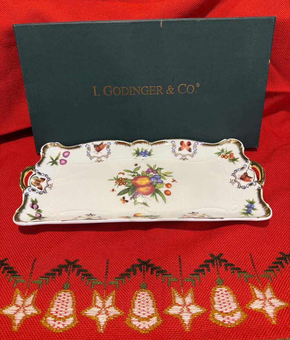 Serving Dish 15” x 7” Godinger Yorkshire Porcelain Fruit Butterfly Tray w/ Box